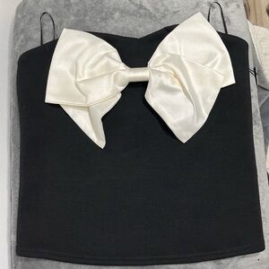 Elegant Black Camisole with White Bow